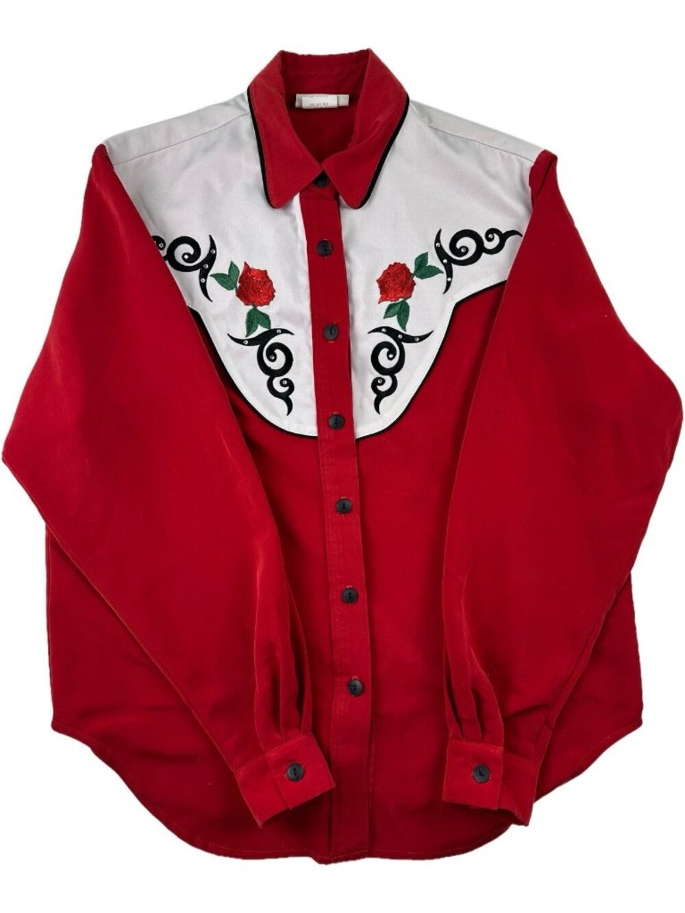 Vintage Lucille Western Cowgirl Rodeo Shirt Red Roses L Made In USA